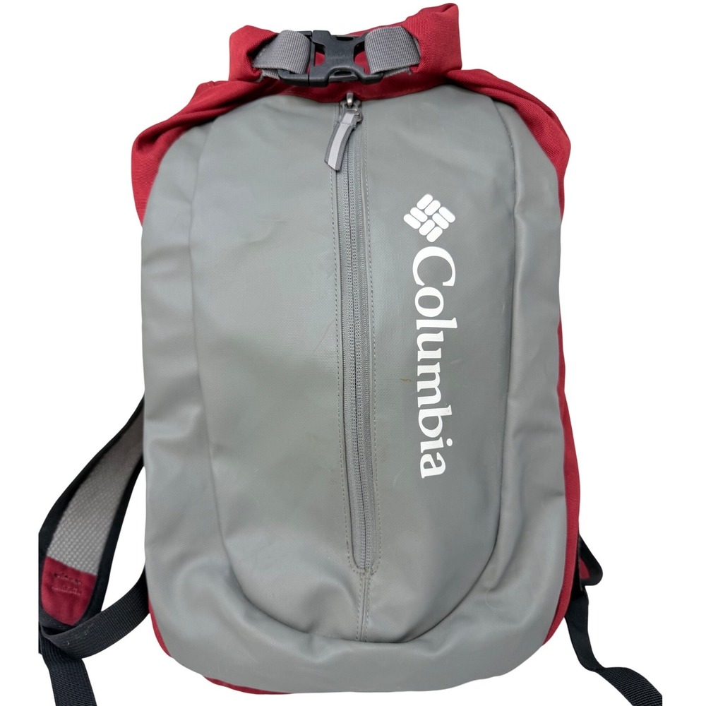 Columbia Red Grey Cordura Roll Top Backpack Hiking Outdoor Bag